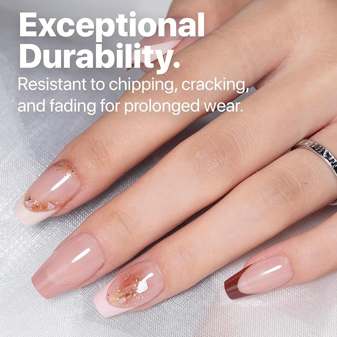 SXC Cosmetics French Tip Press On Nails 150 Pieces in 15 Sizes Ultra Fit with Pre-applied Tip Primer and Base Coat, No Need to File Fake Nails for Nail Art DIY X-Pro Tips (ST119-S Coffin)