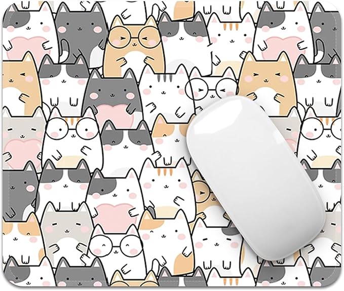Mouse Pad with Stitched Edges - Cute Cat Mousepad for Women, 9.25 x 7.75 inch Washable Square Desk Pad, Non-Slip Rubber Base, Office Home Laptop Accessories - Cute Cats