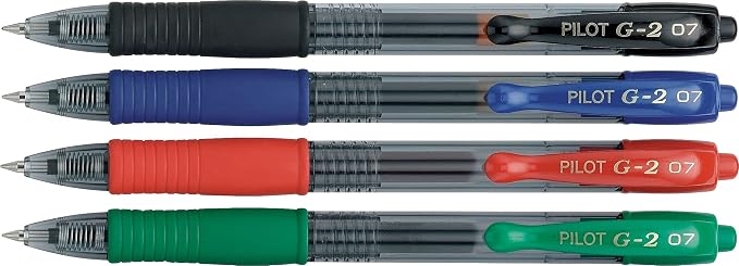 PILOT G2 Gel Ink Pens, 4-Pack, Assorted Colors, Black/Blue/Red/Green