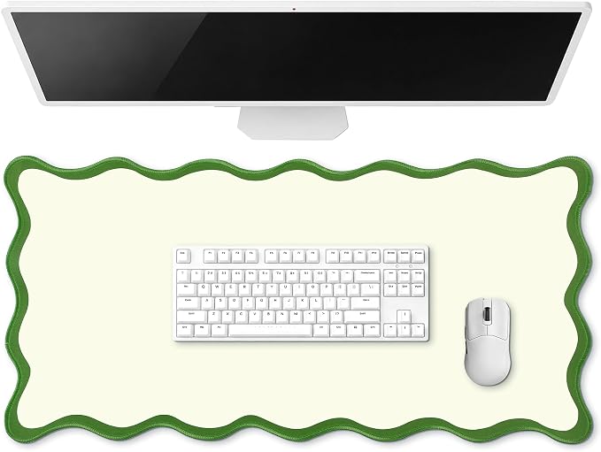 Hahafelt Scalloped Desk Mat Waterproof,Green,23.6 X 13.8 Inches | Coquette Preppy Style for School Office Makeup Vanity, Nonslip Gaming Desktop Protector with Scalloped Stitched Edge Mat