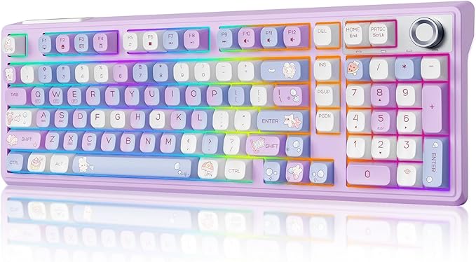 F98 Wireless Mechanical Keyboard 98%, RGB Backlit Creamy Keyboard with Number Pad & Knob, Hot Swappable 5-Pin, PBT Keycaps, Quiet Thocky Creamy Sound, Tri-Mode BT/2.4G/USB-C for Mac & PC, Pink