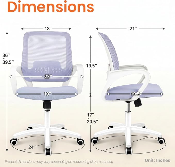 NEO CHAIR Home Office Desk Chair Ergonomic Mesh with Lumbar Support, Purple | Comfortable Mesh Support, Adjustable Height, 360° Swivel and Smooth Casters Designed for Long Hours of Work or Study