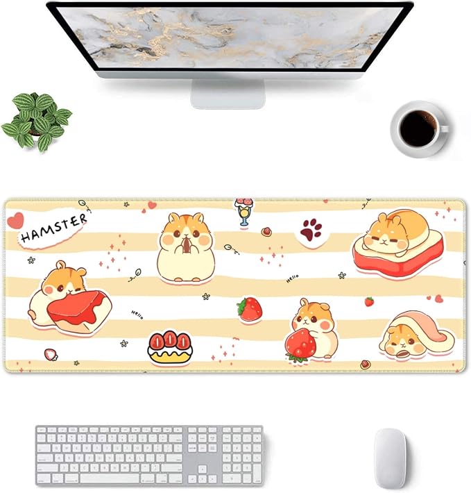 Cute Hamster Mouse Pad XL Large Mousepad Non Slip Rubber Base Desk Mat for Laptop Computer Gaming 31.5" X 12"