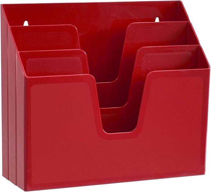 Acrimet Horizontal Triple File Folder Organizer Sorter, Letter Size, Red | 3 compartments to separate and organize documents, folders and papers