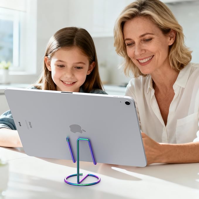 Metal Cell Phone Stand for Desk, Cute One-Piece Phone Holder, Stable Desktop Display Dock for iPhone, iPad, Samsung, Tablets & All Mobile Phones, Colorful