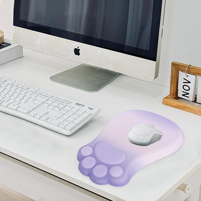 L-SPOUTTO Ergonomic Mouse Pad with Wrist Rest,Cute Mouse Pad Wrist Support | Cat Paw Comfortable Massage Design,Computer Pain Relief Mousepad with Non-Slip PU Base for Desk Laptop Gaming,Gradient Purple