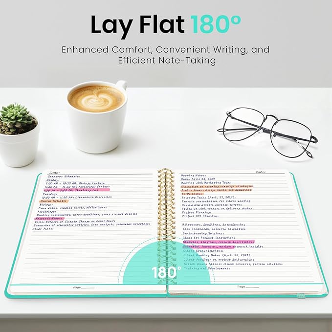 Lined Spiral Journal Notebook for Women, A5 College Ruled Journals for Writing, Hardcover Notebooks for Work, Note taking and Office School Supplies,140 Pages - Aquamarine