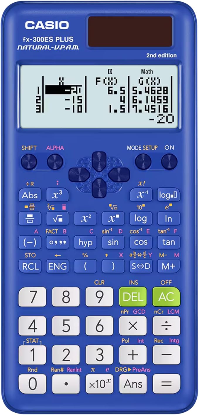 Casio fx-300ES Plus 2nd Edition – Standard Scientific Calculator | 262 Functions, Natural Textbook Display℠ | Ideal for Middle School, High School Math, Statistics & Algebra | Blue