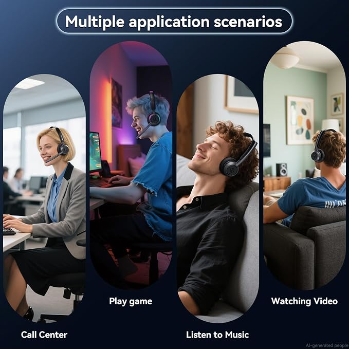 Wireless Headset with Mic for Work, Wireless Headphones with Mic(Noise Cancelling & Mute Button),65H Battery with Charge Base Bluetooth Headset with Microphone for PC/Call Center/Computer/Zooms/Teams