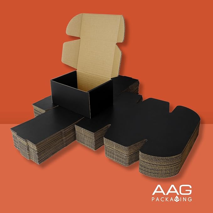 Corrugated Shipping Box Mailers, Kraft Brown, Triple-Layer Board Secure Slot Closure (Black, 6"x4"x3" / Set of 20)