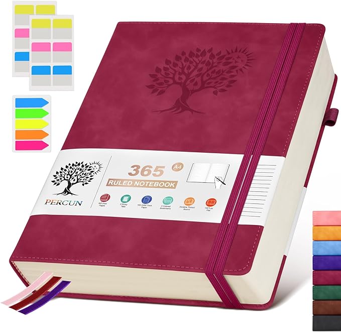 A4 Lined Journal Notebook，365 Page Large Leather Journals for Writing Women Men，Hardcover Notebook with 100Gsm Thick Pages for Travel，Work，School，College Ruled, Daily Diary (8.5" x 11.4")
