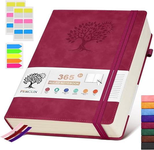 A4 Lined Journal Notebook，365 Page Large Leather Journals for Writing Women Men，Hardcover Notebook with 100Gsm Thick Pages for Travel，Work，School，College Ruled, Daily Diary (8.5" x 11.4")