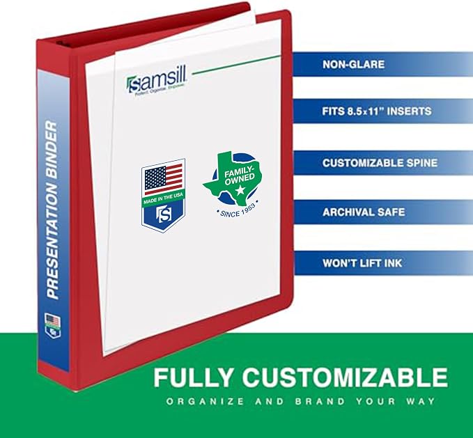 Samsill 3 Inch 3 Ring Binders, Economy Round Ring, Clear View Cover, 550 Sheet Capacity - for School, Home, Office - Red, 4 Pack
