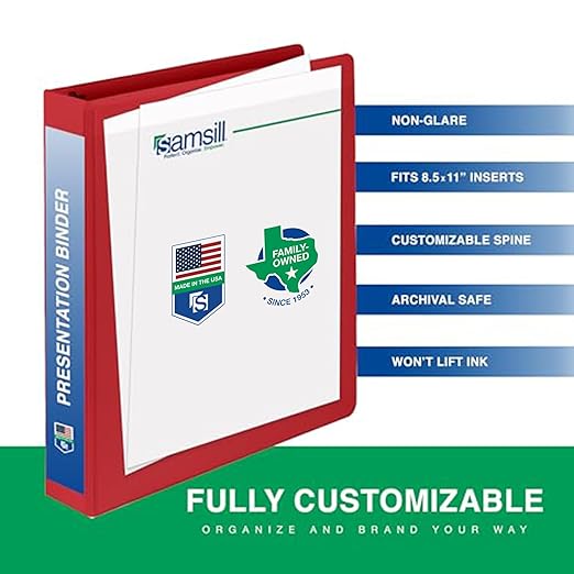 Samsill 1.5 Inch 3 Ring Binders, Economy Round Ring, Clear View Cover, 325 Sheet Capacity - for School, Home, Office - Red, 4 Pack
