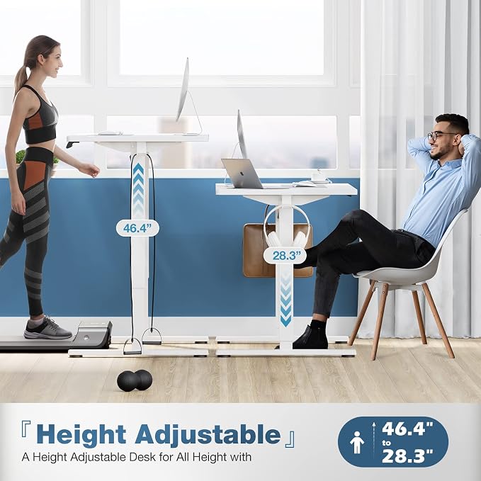DUMOS 41 Inch Electric Standing Desk, Memory Adjustable Home Office Desk | Sit Stand Up Desk for Work Home Office,Adjustable Desk, Rising Computer Table with Splice Board,Cable Management,Hook,White