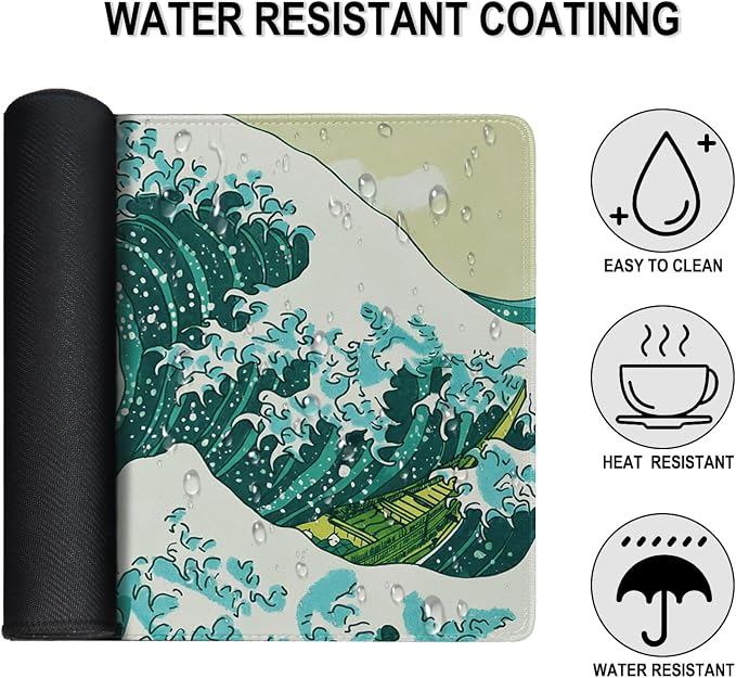 Large Extended Gaming Mouse Pad, 31.5" x15.7" Large Mat with Superior Micro-Weave Cloth, Water Resist Keyboard Mousepad with Non-Slip Base, Laptop Pad for Office Home Gaming, Waves