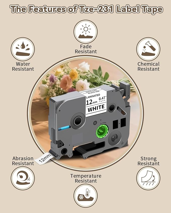 30x Replace for Brother Label Maker Tape 12mm 0.47 Laminated White TZ Tape Work with Brother P Touch PTH210 PTD220 PTH110 PT-1280 PT-1880 Label Maker Refills, Black on White, 1/2 Inch x 26.2 Feet