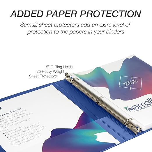 Samsill Durable 0.5 Inch Binder, D Ring Binder, 100% Recycled Chipboard, Blue, 4 Pack