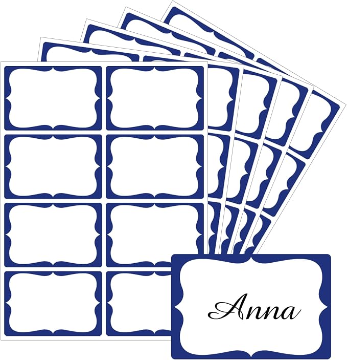 Starboling Name Tag Stickers, 200 Pcs 3"x2" Blue Plain Stickers, Colorful Border, For Office, Meetings, School & Home