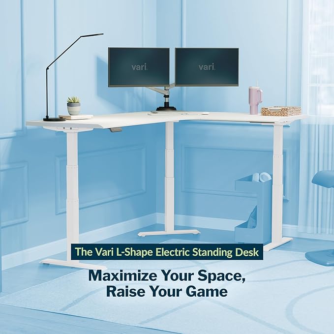 Vari ComfortEdge 80x60 L-Shape Electric Standing Desk – Height Adjustable Sit-Stand VariDesk for Corner Office with Reversible Left/Right Design + White Top/White Legs (Ships in 3 Boxes)