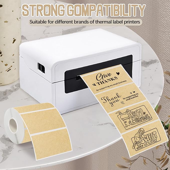 Starboling 3" x 2" Thermal Labels,Self-Adhesive Rectangle Thermal Printer Sticker,for Price,Barcode,Mailing,Name（Kraft）