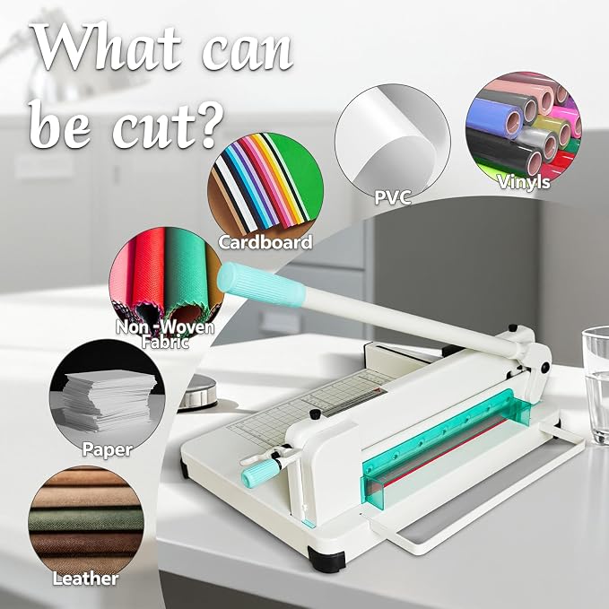 12 Inch Heavy Duty Guillotine Paper Cutter 400 Sheets Capacity | Stack Paper Trimmer with Solid Steel Blade for Home School Prints Shop