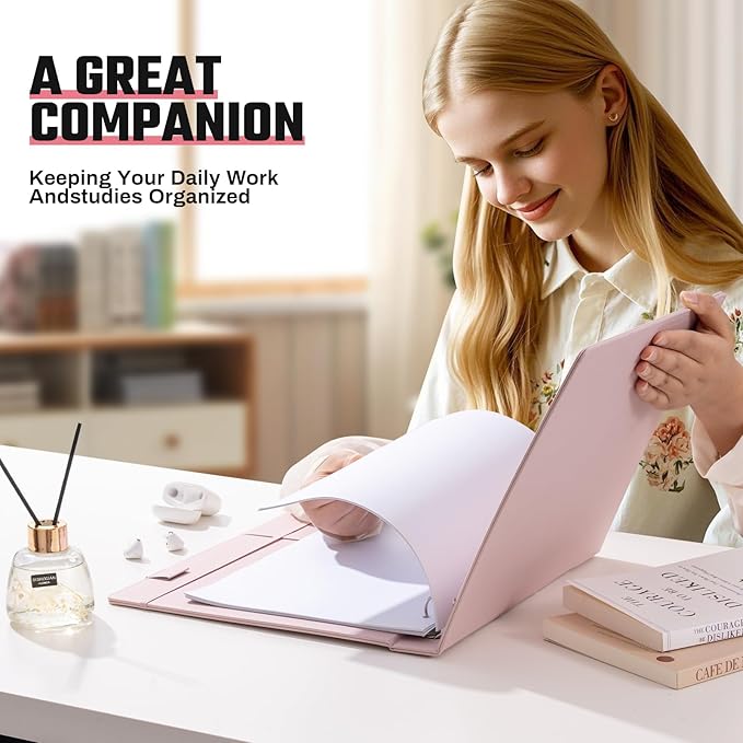 Pink 3 Ring 1 inch PU Leather Professional Binder Organizer with Dividers Suitable for 8.5 x 11 Letter Size Paper Cute Loose Leaf Binder with Pocket for School Work
