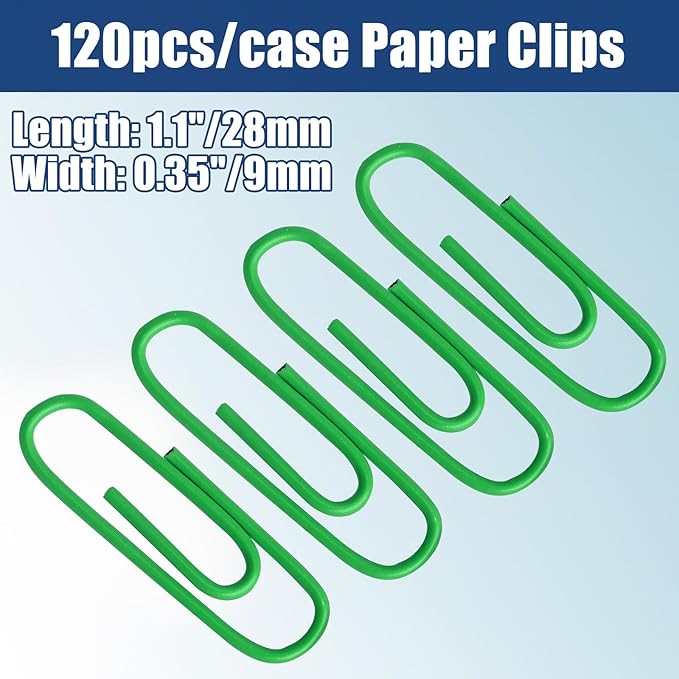 Luomorgo 120 Pcs Green Paper Clips - 1.1 Inch (28mm) Vinyl Coated Metal Paperclips for Office, School, Home, Bookmark & Document Organizer