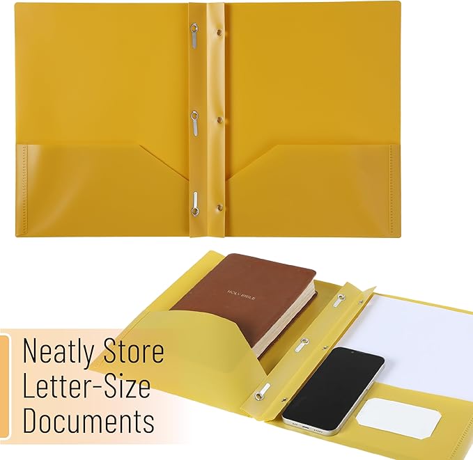 Mr. Pen- Plastic Folders with Pockets and Prongs, 5 Pack, Letter Size, Gold Spectrum, Flexible Plastic Folders with Prongs