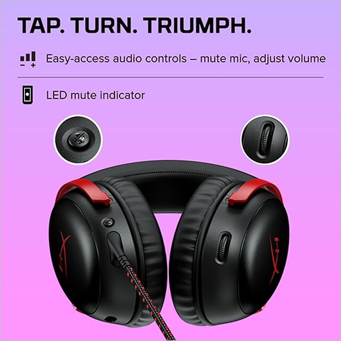 HyperX Cloud III – Wired Gaming Headset,PC,PS5,Xbox Series X|S,Angled 53mm Drivers,DTS Spatial Audio,Memory Foam,Durable Frame,Ultra-Clear 10mm Mic,USB-C,USB-A,3.5mm – Black/Red,(Pack of 10)