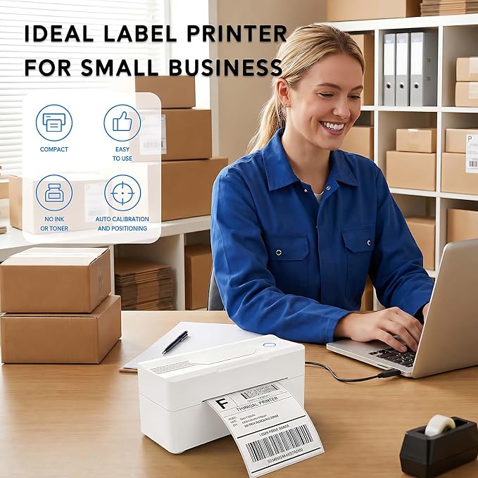 Forc Bluetooth Thermal Shipping Label Printer, 4x6, White | Wireless, Compatible with Android, iPhone, Windows & Mac, For Small Business, Works with Amazon, Etsy, USPS