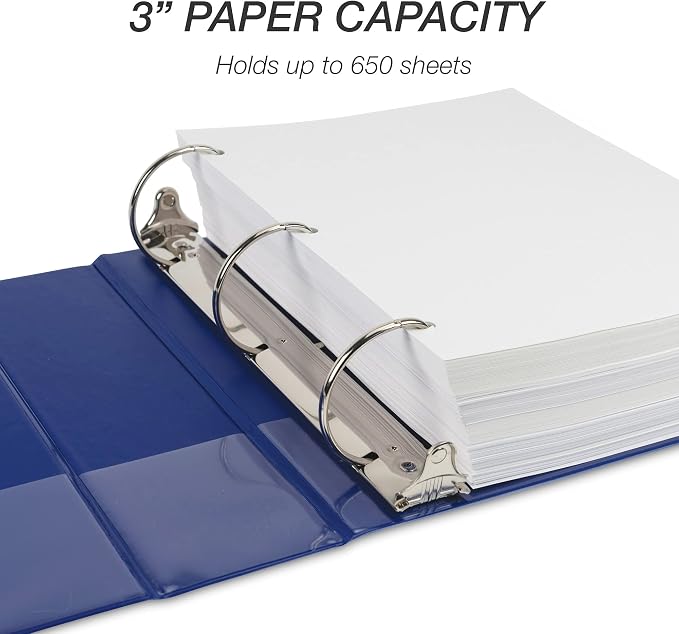 Samsill Durable 3 inch 3 Ring Binder, D Ring Binder, 100% Recycled Chipboard, Blue