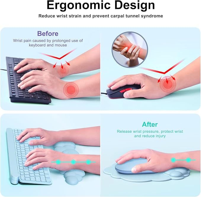 MOKURU Cloud Mouse Pad with Wrist Rest, Cloud Keyboard Wrist Rest, Mouse Pad Wrist Support, Ergonomic Cloud Keyboard Mouse Wrist Support (Blue)
