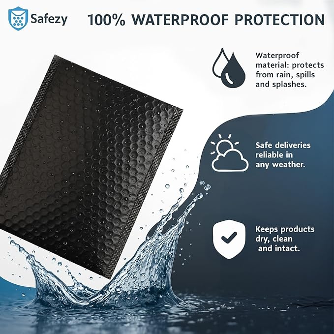 Poly Bubble Mailers 6x10 Inches – Black Self-Seal Padded Shipping Envelopes, Usable Size 6x9, Bubble Mailer Bags for Small Parcels, Jewelry, Cosmetics & Phone Accessories – 50 Pack