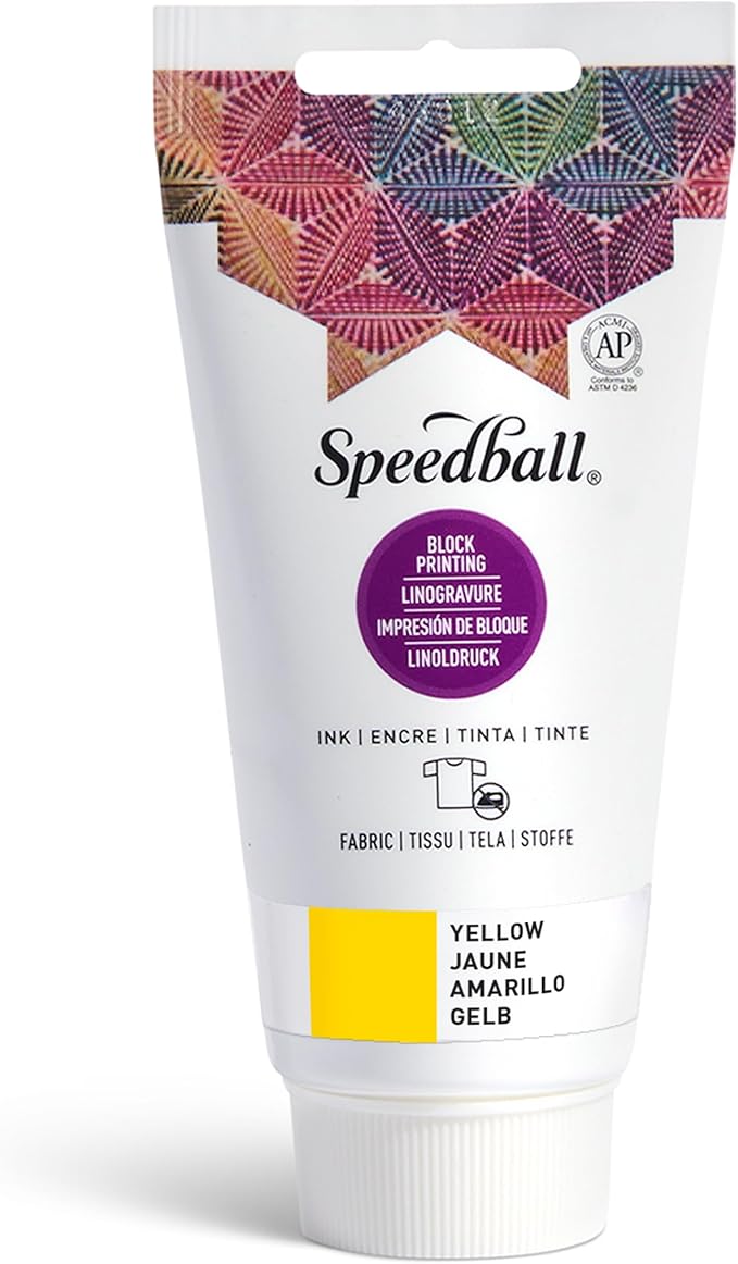 Speedball Fabric Block Printing Ink, Yellow, 2.5 fl oz - Print on Textiles & Paper - Made in USA