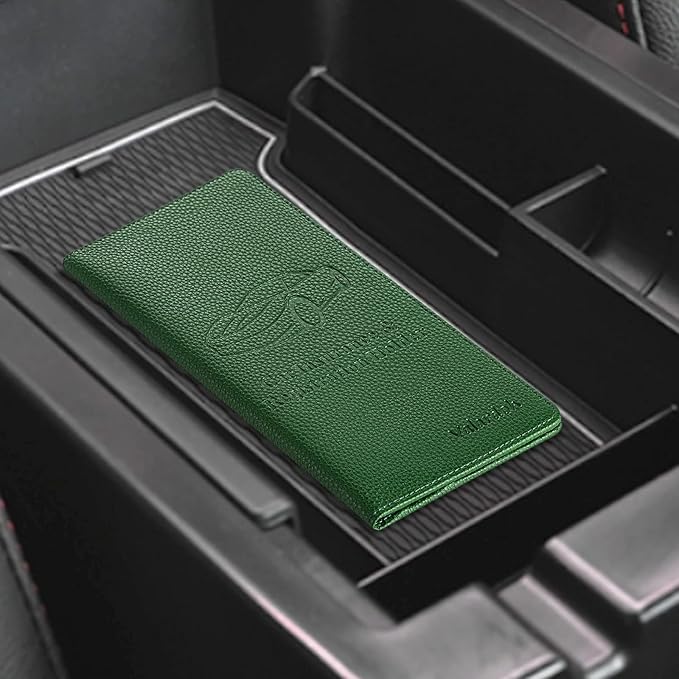 Premium Car Registration and Insurance Card Holder, Car Document Holder for Cards, Driver License & other Essential Documents (Dark Green)