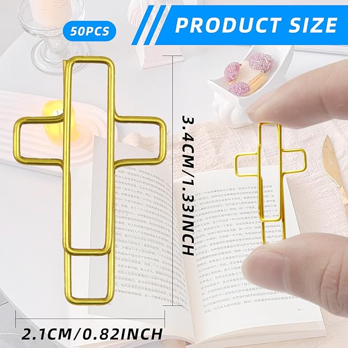 50 PCS Gold Cross Paper Clips Bible Paper Clips - Versatile Bible Study Supplies for Christian Office and Home, Also Great as Journaling Papers Clip and Bookmarks