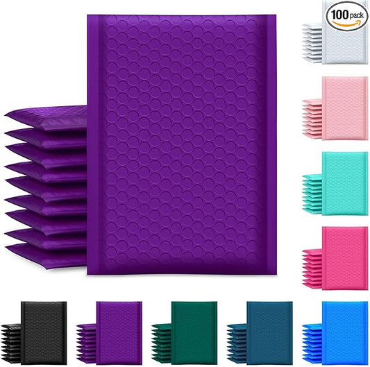 UCGOU Bubble Mailer 6x10 Inch 100 Pack Usable Size 6x9 Inch Purple Poly Padded Envelopes Waterproof Bubble Bags for Small Business Shipping Self Seal Mailing Envelopes for Jewelry Makeup Supplies