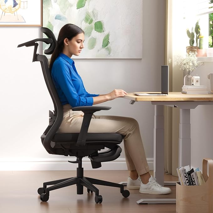 FLEXISPOT Ergonomic Office Chair with Footrest, Mesh High Back Computer Chair, Home Office Desk Chairs, with Adjustable Lumbar Support/4D Headrest/Reliable Base, Elastic Foam Seat, Black, OC3 Cloud-F