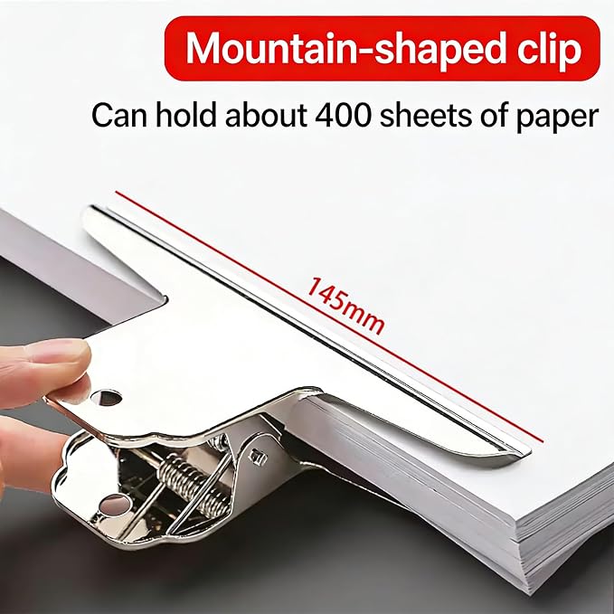 Extra Large Bull Paper Clips, 5.71 Inch - 12 Pack, Silver, 145 mm, Stainless Steel Mountain Binder Clips - Heavy Duty Square Metal File Clamps for Home Office School Supplies