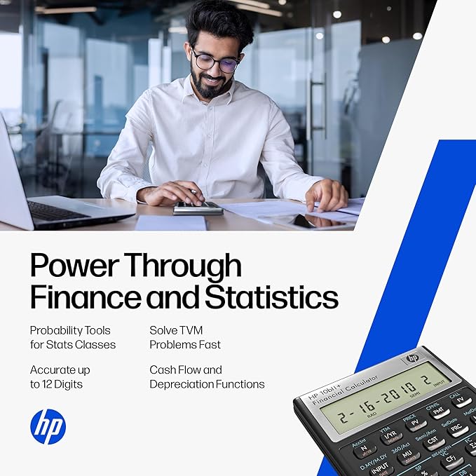 HP 10bII+ Financial Calculator – 100+ Functions for Business, Finance, Accounting, Statistics & Algebra – College & High School Calculator, Exam Approved for SAT, AP, PSAT – Includes Case & Cloth