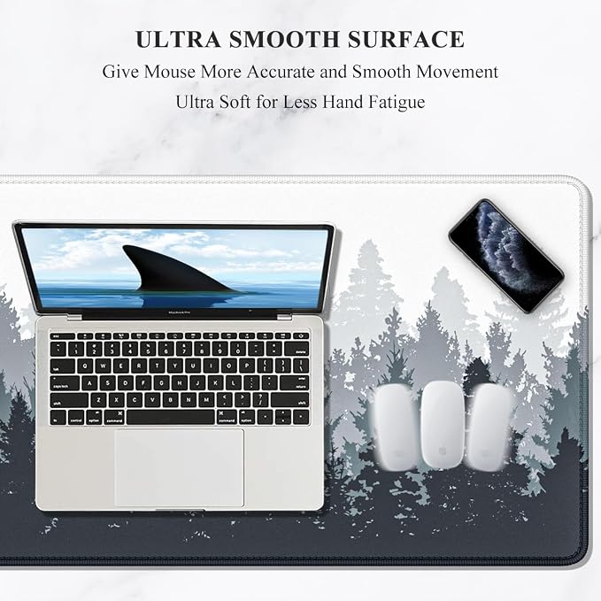 Auhoahsil Large Mouse Pad, XXL Gaming Mousepad, Desk Mat for Desktop, Thick Rubber, Big & Long Size, Stitched Edges, Full Desk Pad for Laptop & Computer, Extended 31.5 x 11.8 in, Ink Misty Forest
