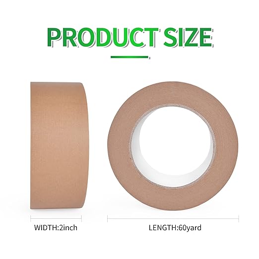 TAPEBEAR Eco-Friendly Kraft Paper Tape, Biodegradable Kraft Paper Tape, Recyclable Writable Packing Tape, Non-Coated Surface for Masking, Sealing, and Packaging Use, 2inch x 60yards, 36Rolls