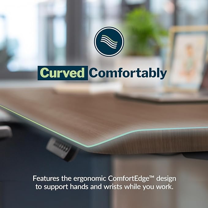 Vari ComfortEdge 80x60 L-Shape Electric Standing Desk – Height Adjustable Sit-Stand VariDesk for Corner Office with Reversible Left/Right Design + Walnut/White Legs (Ships in 3 Boxes)