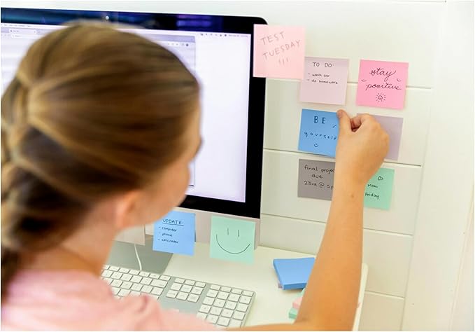 Post-it 100% Recycled Paper Super Sticky Notes, 3 in. x 3 in., 12 Pads, 70 Sheets per Pad, Wanderlust Pastels, School Supplies and Office Products (Pack of 12)