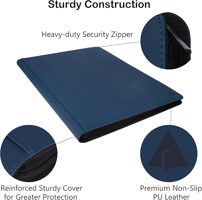 Rayvol Premium 2300 Pockets Card Binder, Large 36-Pocket 2000+ Ringless Trading Card Album - Side Loading UltraSonic-362304 Tech Zip Binder for TCG -Blue
