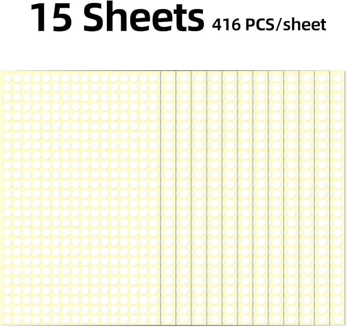 1/4" Small Colored Dot Stickers 6240 PCS Round Circle Stickers Tiny White Coding Labels Mini Sticker for Office,Classroom (White, 1/4" (6 mm))