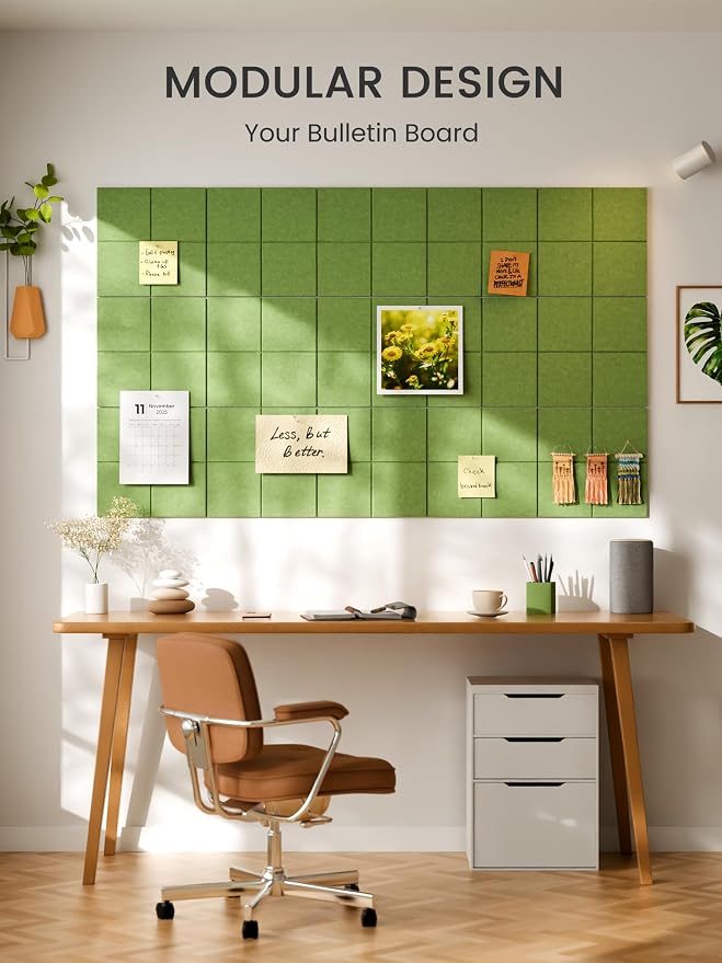 Bumusty 48" x 36" Large Cork Board Alternative, Kelly Green | 12-Pack Felt Bulletin Board Tiles, 60 Adhesive Tabs, 30 Pushpins, Home, Office, Classroom, Vision Board