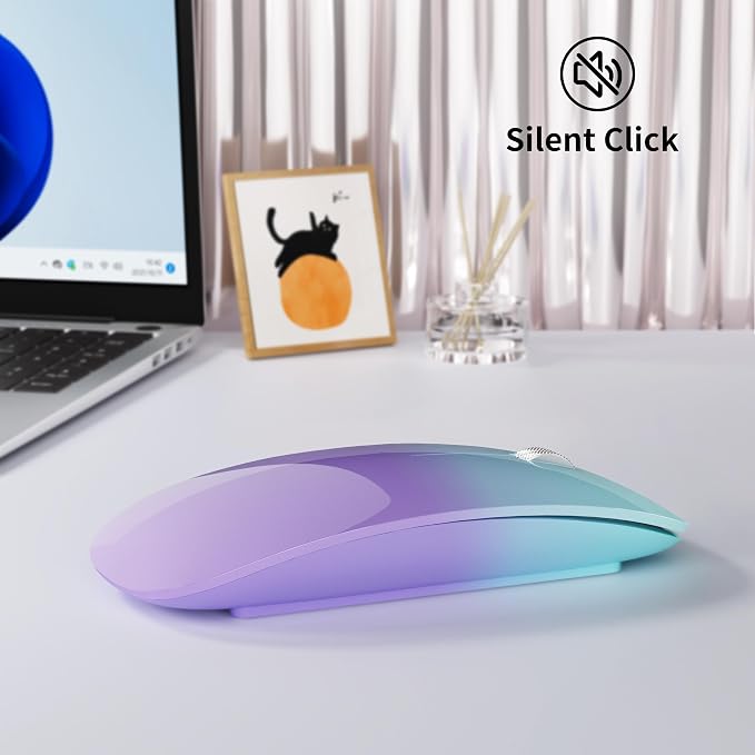 TENMOS M18 Bluetooth Mouse,USB C Rechargeable Wireless Mouse, Green&Purple | Tri-Mode BT5.1/5.0+2.4G, Silent, Portable, Battery Level Visible, USB Receiver,Type C Adapter, for Laptop/Macbook/iPad/PC