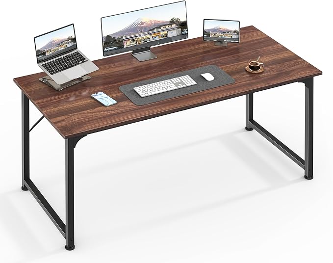 Huuger Computer Desk, 48 Inch Office Desk, Gaming Desk with Storage, Writing Desk Work Desk for Home Office, Study, Modern Simple Desk, Large Legroom, Metal Frame, Walnut